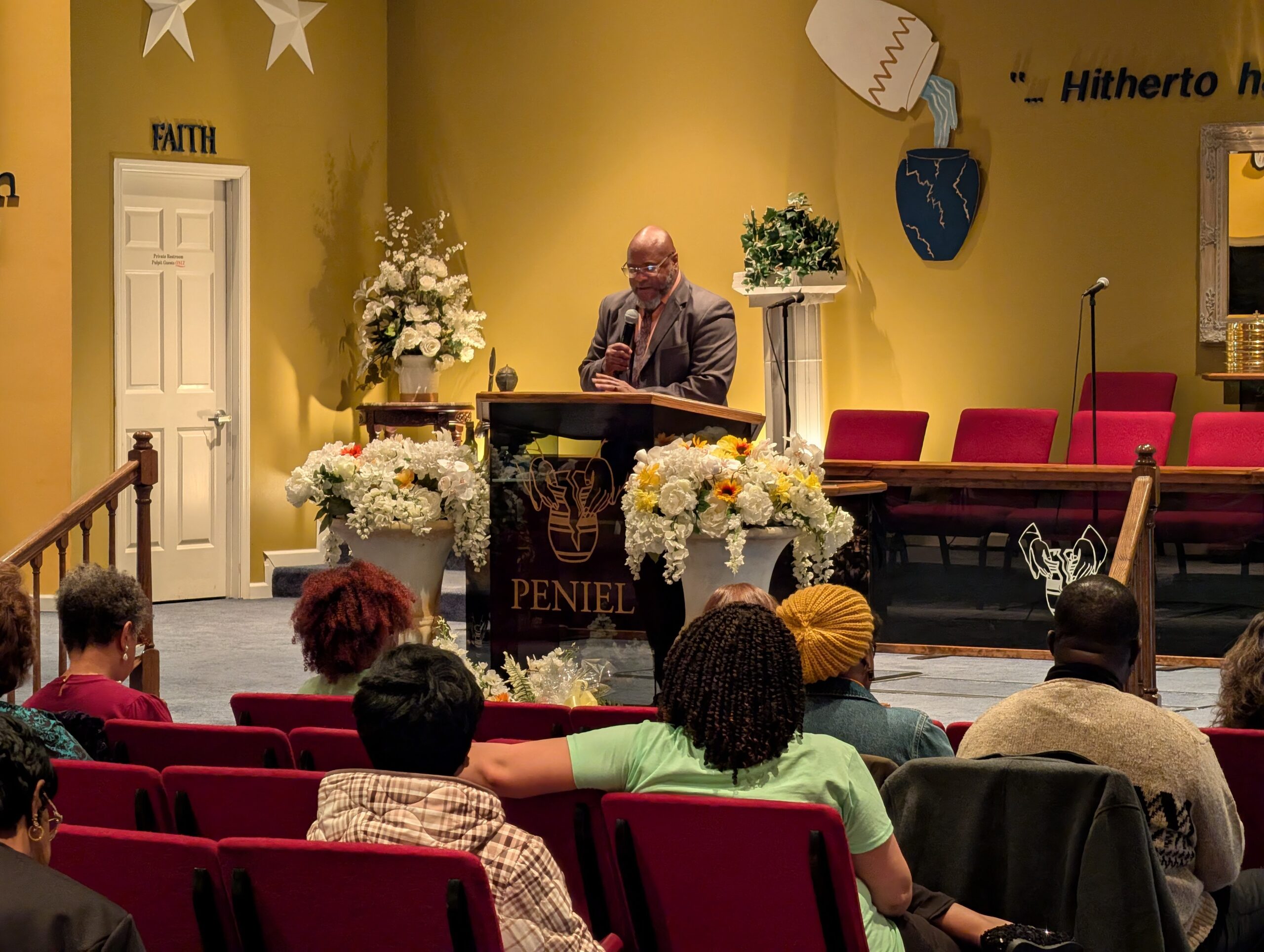 A worship service inside Peniel Praise Community Church in Johnstown