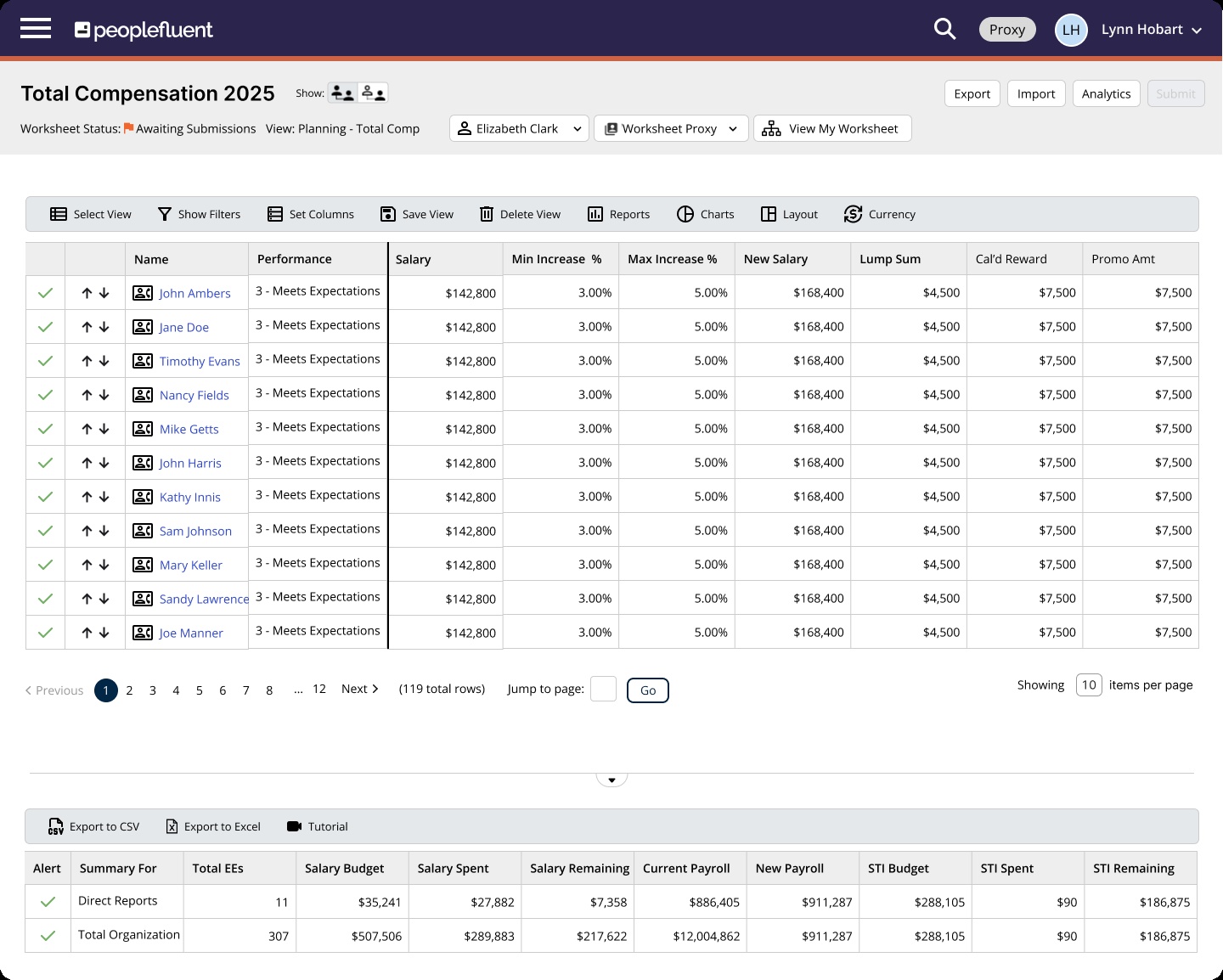 PeopleFluent compensation product illustration with planning interface