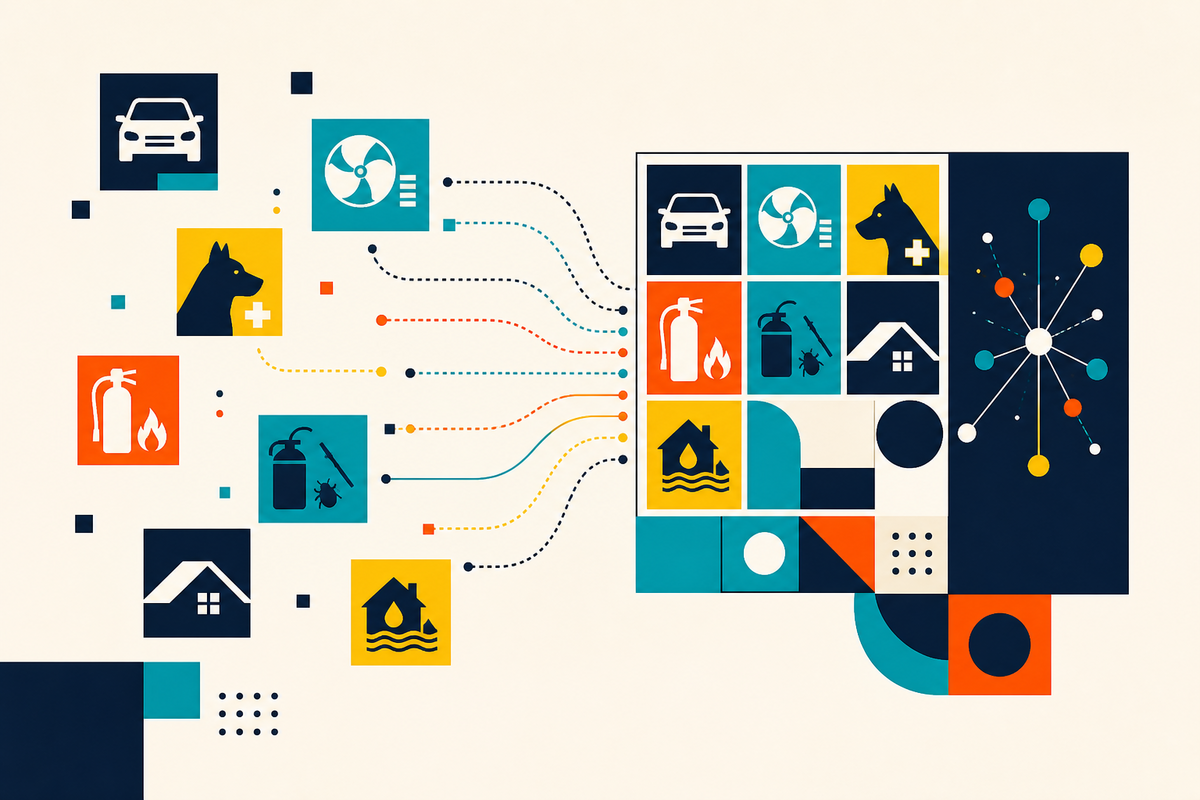 Abstract Swiss-style modules for essential service businesses converging into one connected operating system
