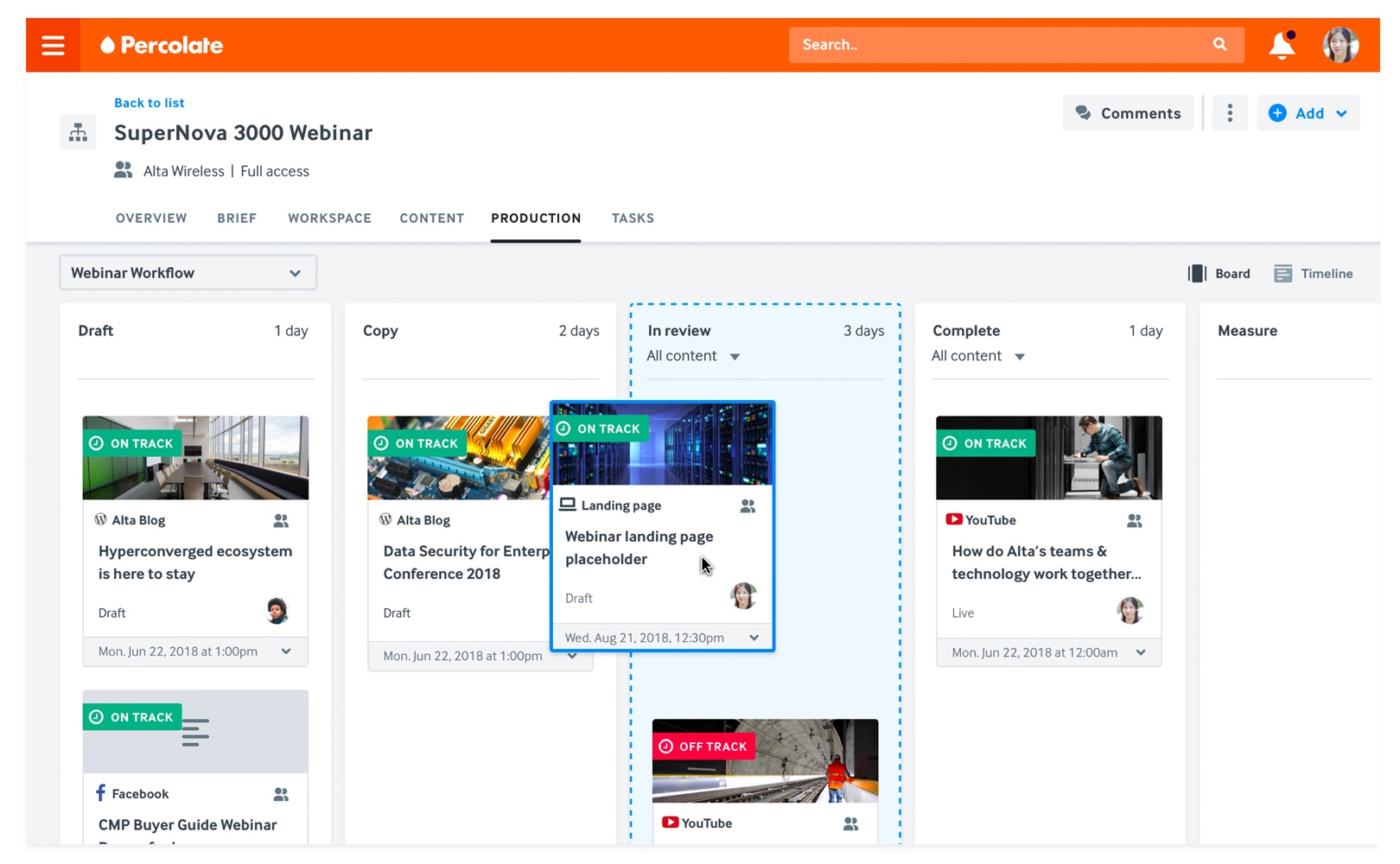 Historical Percolate product interface with campaign planning and content workflows