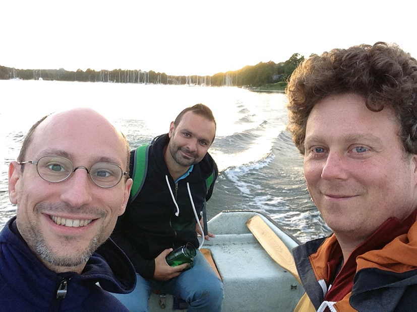 Peter Arvai with Prezi co-founders Ádám Somlai-Fischer and Péter Halácsy in a small boat