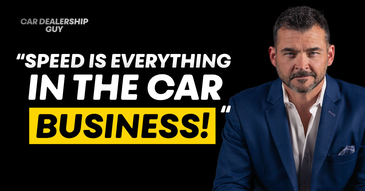 Peter Duffy in a blue suit beside a quote about speed in the car business