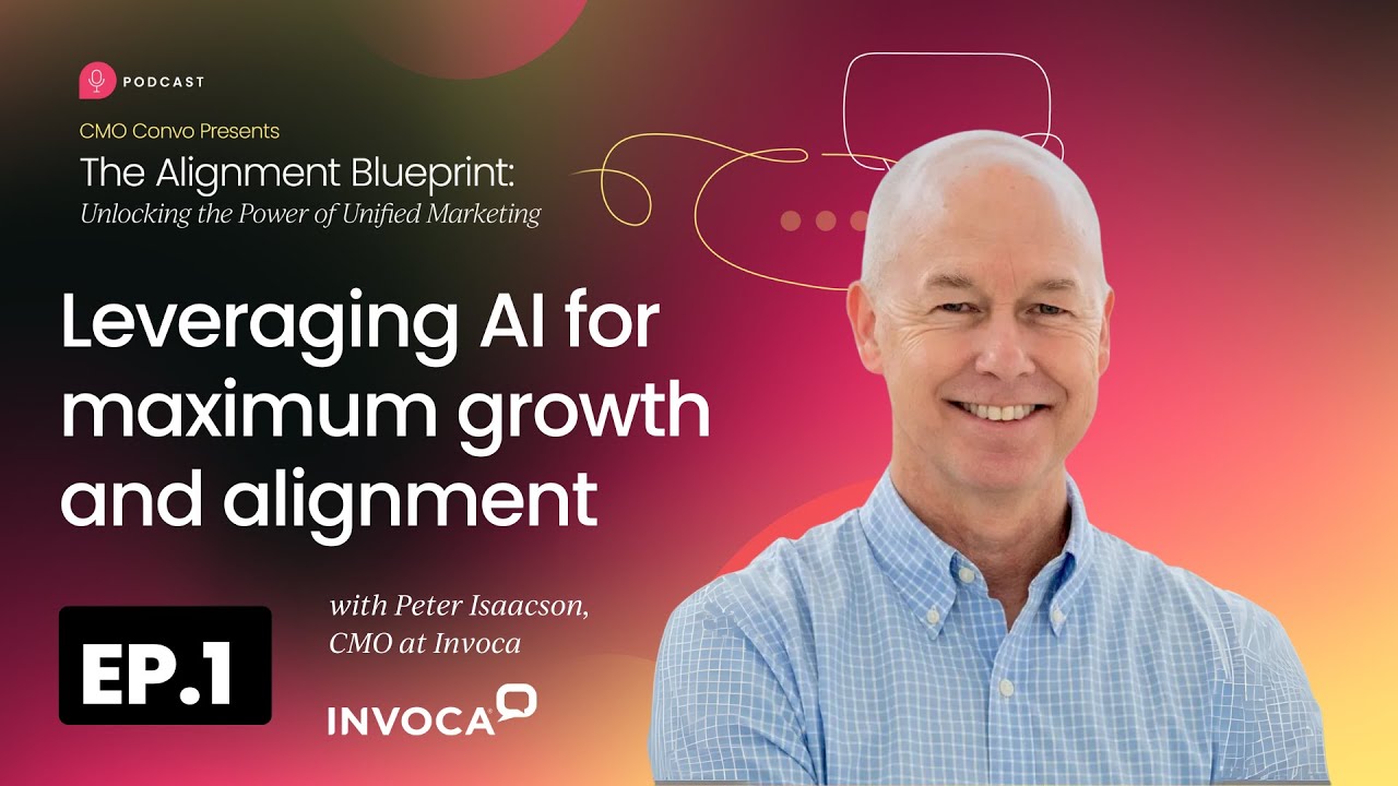 Podcast artwork for a conversation with Peter Isaacson about AI, growth and marketing alignment