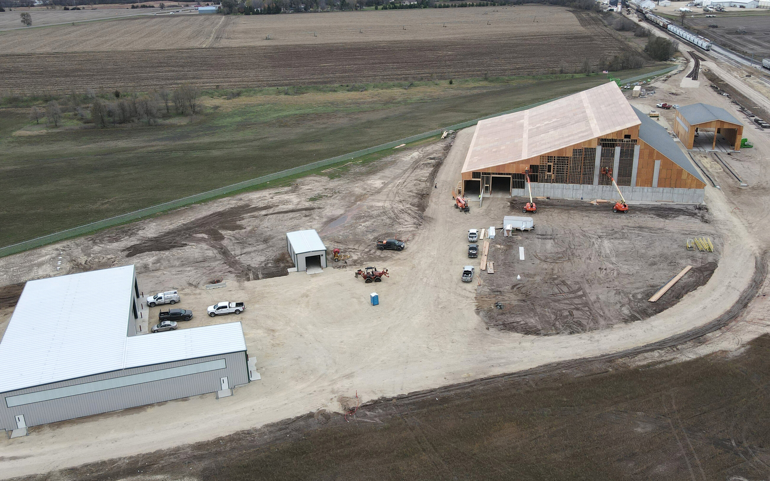 Aerial view of the greenfield fertilizer transload facility during construction