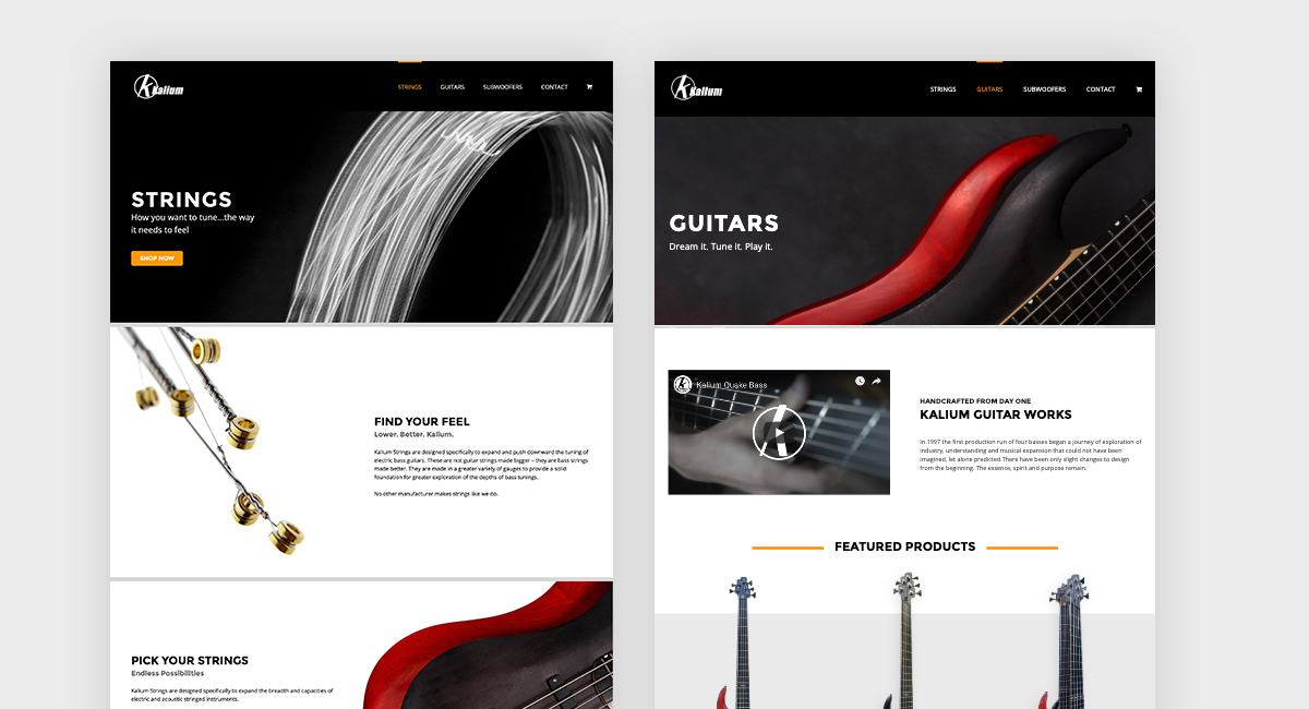 Kalium Music guitar-string product imagery from Phantom Design’s portfolio