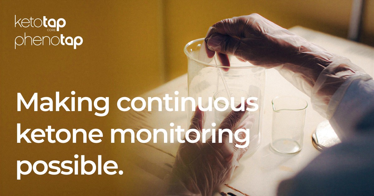 Phenotap graphic showing a laboratory pipette with the words Making continuous ketone monitoring possible