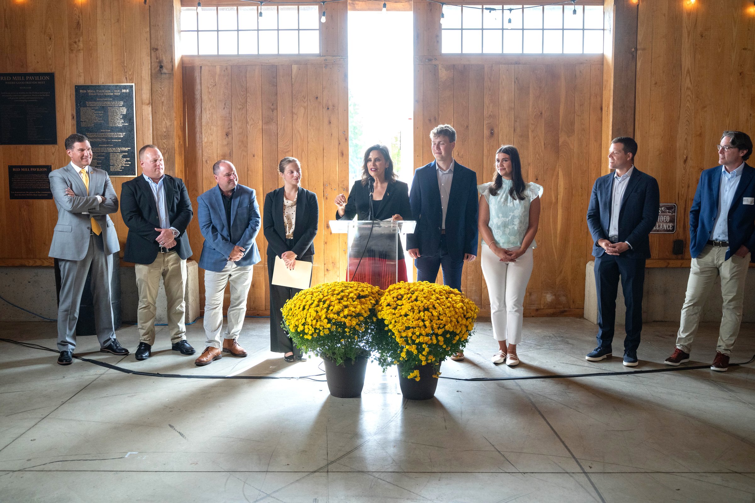 Governor Gretchen Whitmer speaking alongside participants at Sleeping Giant Capital’s September 2025 celebration