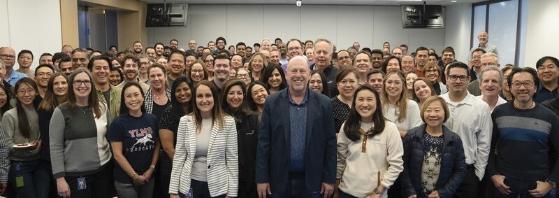 Phil Brace standing among Skyworks colleagues during his first week in Irvine