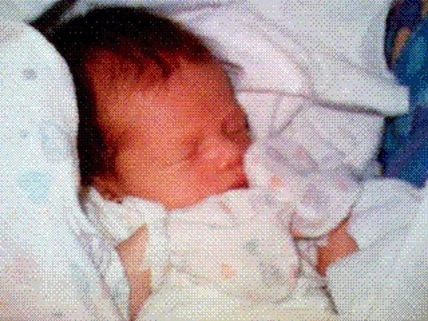 The first instantly shared camera-phone photograph, showing newborn Sophie Kahn in 1997