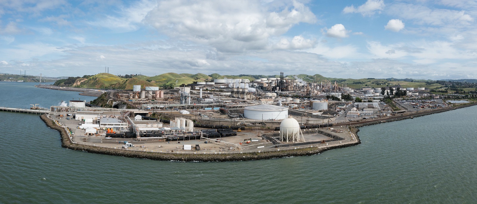 Panoramic view of the Rodeo energy complex beside San Francisco Bay