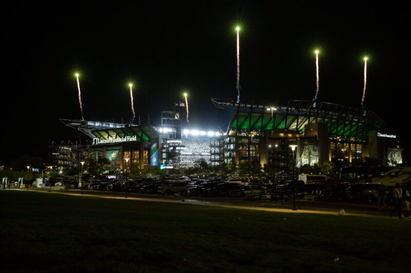 Fireworks above the Philadelphia Eagles’ Lincoln Financial Field at night
