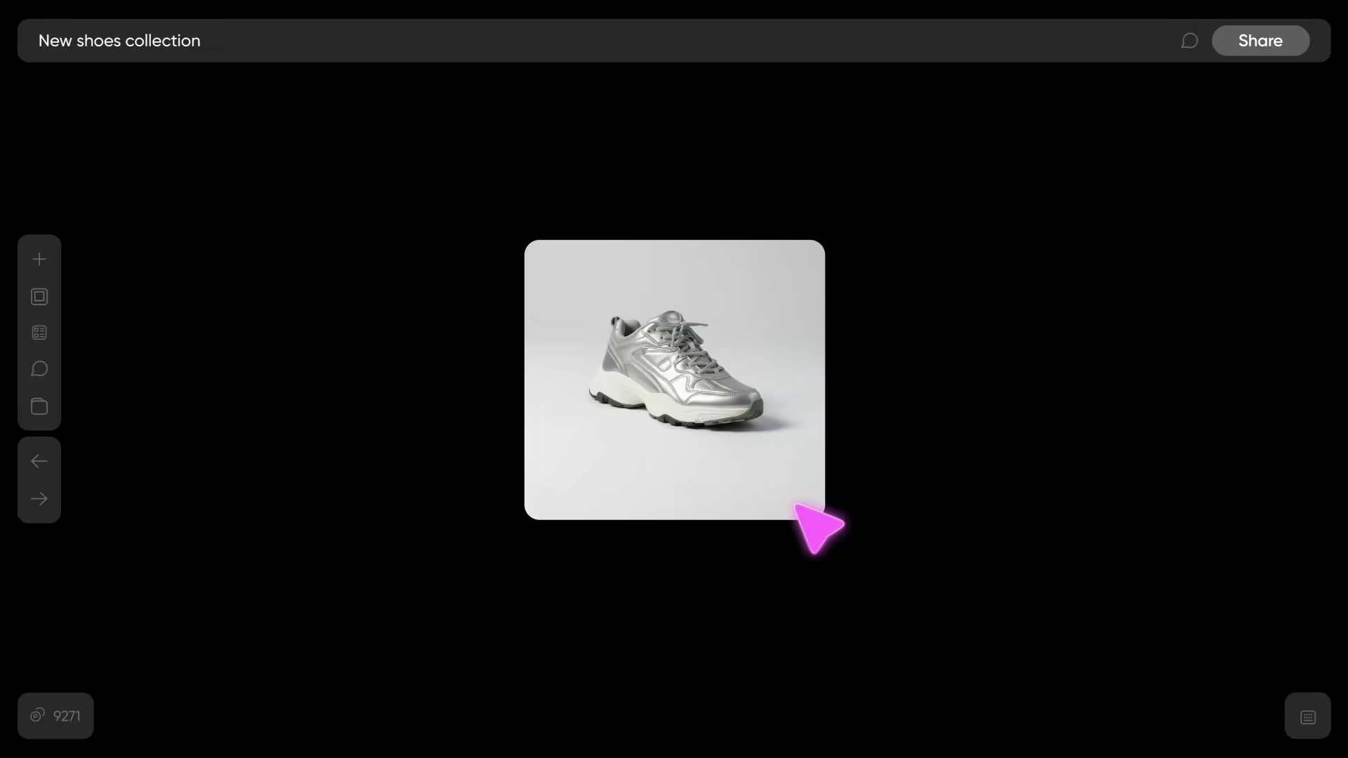 Picsart Flow workspace showing a silver sneaker for a new shoes collection