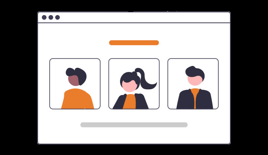 Pilat illustration of three colleagues shown inside a software window