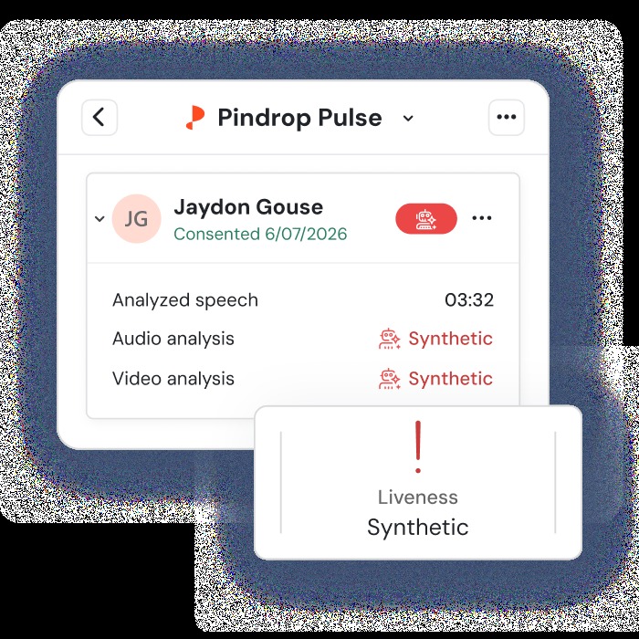 Pindrop Pulse interface showing a real-time risk assessment