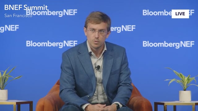 Pip Decker speaking onstage at the BloombergNEF Summit in San Francisco