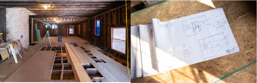 Pipitone office expansion under construction beside architectural plans