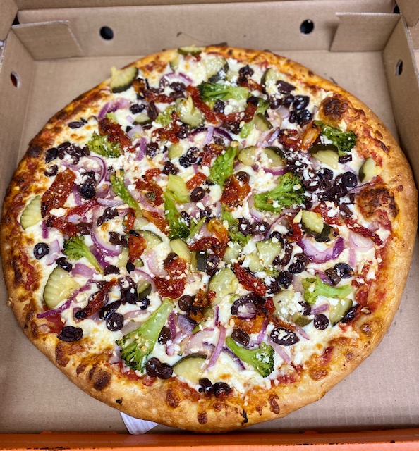 A Pizza Pizza Mediterranean vegetarian pizza