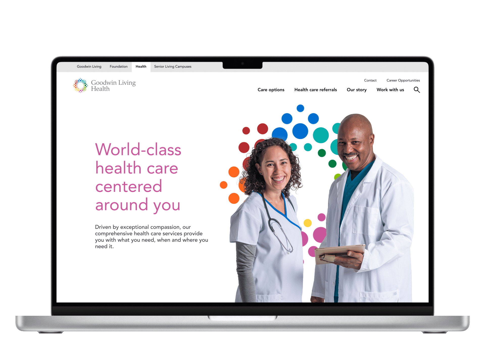Desktop view of the Goodwin Living Health website designed by Plan B