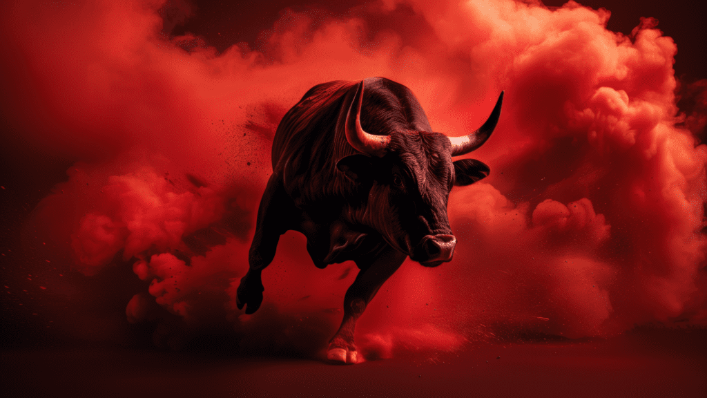 A charging bull in red smoke from Planit's Toro brand campaign