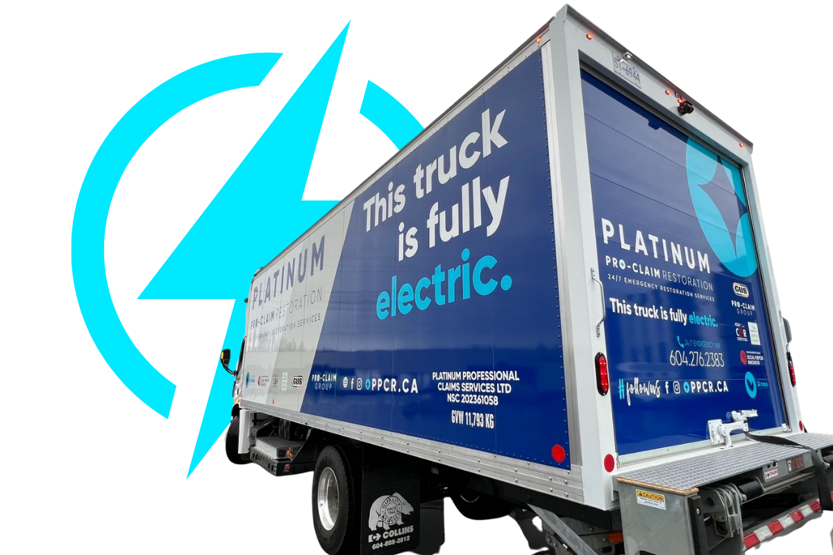 A fully electric PPCR moving truck with company graphics