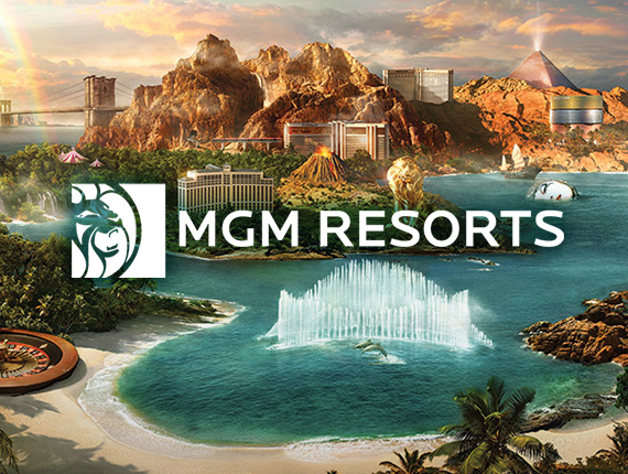 MGM Resorts promotional artwork combining resort landmarks in a fantasy landscape