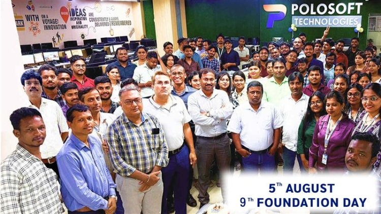 Polosoft employees gathered in their office for the ninth foundation day