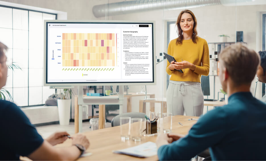 A presentation using a Polymer analytics dashboard on a large screen