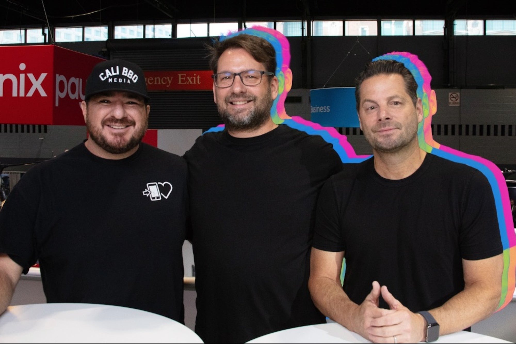 Cali BBQ Media host Shawn Walchef with Popmenu co-founders Brendan Sweeney and Tony Roy at an industry event