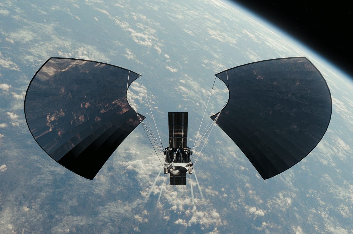 Rendering of Portal Space Systems' Supernova spacecraft above Earth