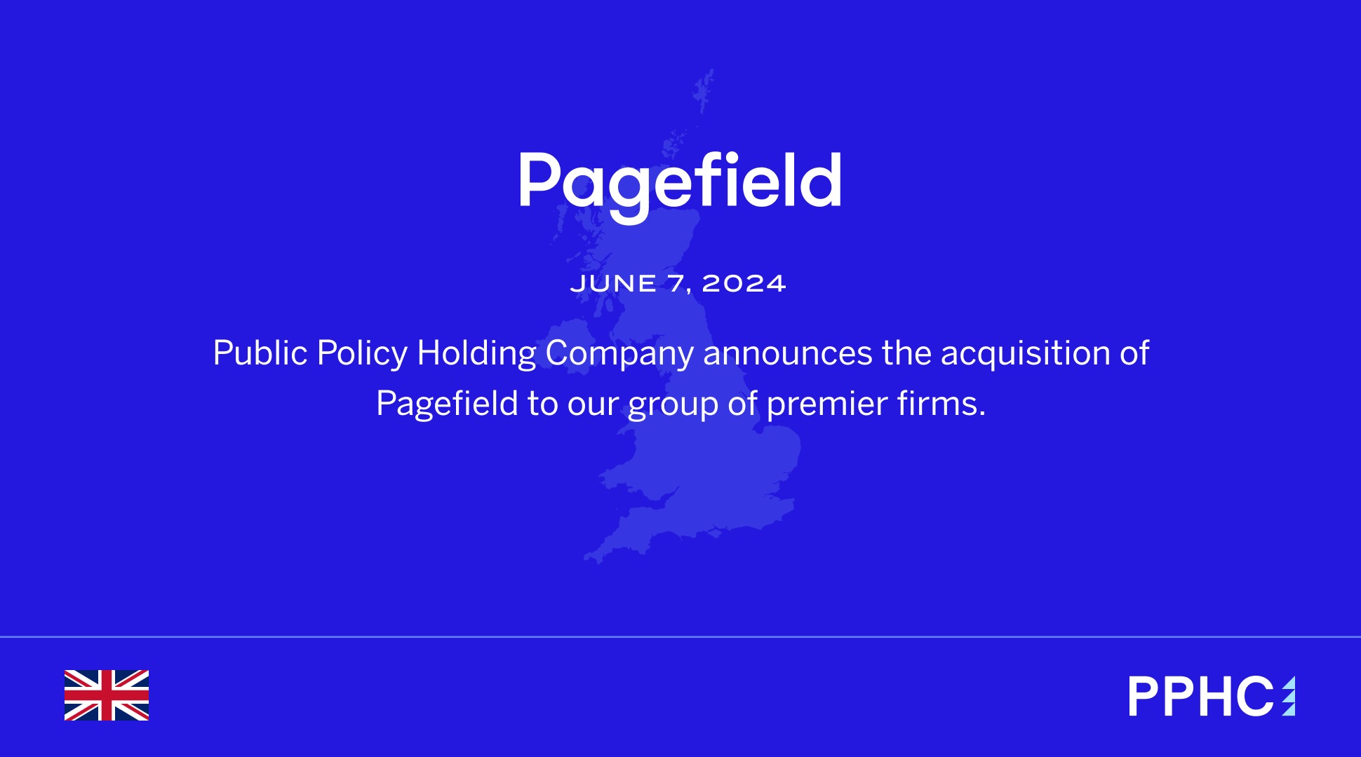 PPHC announcement graphic marking the acquisition of London consultancy Pagefield in June 2024
