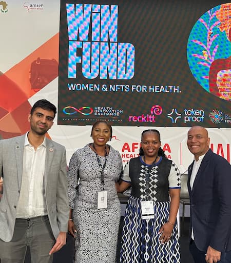 Hamzah Sarwar, Cassandra Uzo-Ogbugh, Masibonge Mkhize and Pradeep Kakkattil at a WiNFUND event in Kigali in March 2023