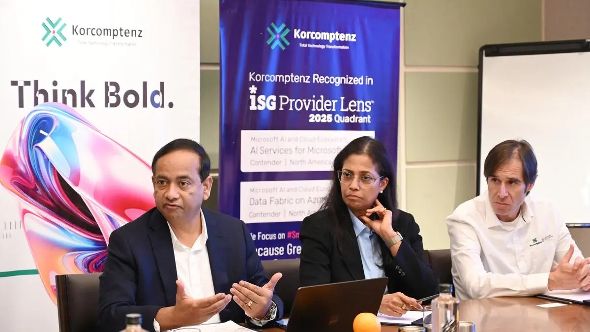 Prakash Anthony, Clara D’Silva and Christian Twiste seated at Korcomptenz’s Chennai press conference