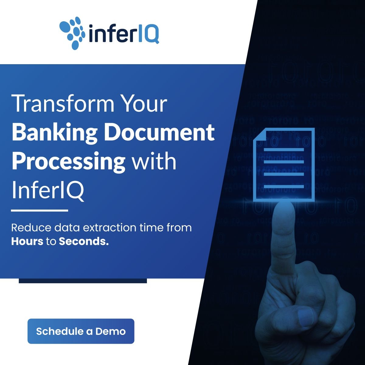 InferIQ promotional artwork describing its banking document-processing product