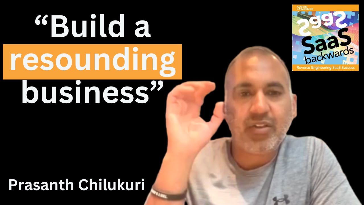 Prasanth Chilukuri gestures while speaking in promotional artwork for his SaaS Backwards interview