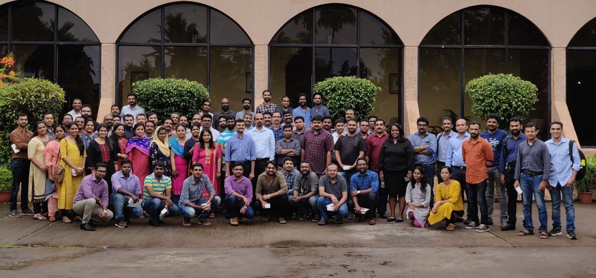QBurst architects gathered with CEO Prathapan Sethu and CTO Ansar Shihabudeen at their 2019 meeting in Calicut.