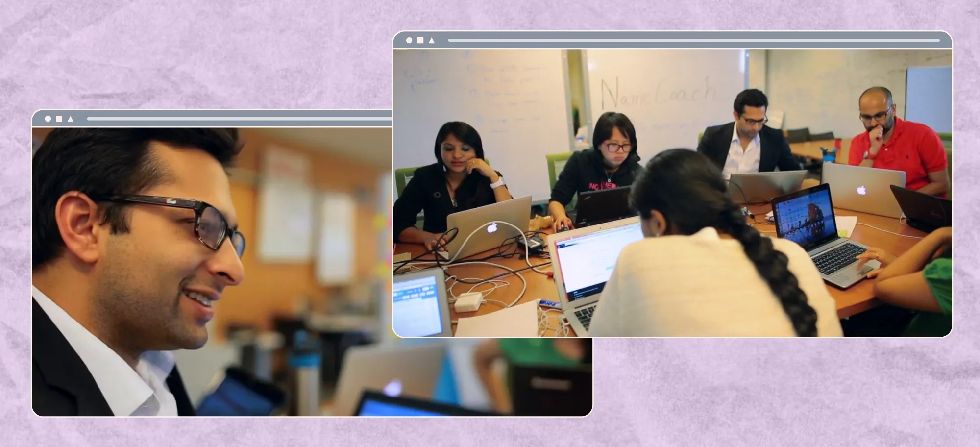 Published collage of Praveen Shanbhag and a Namecoach team working session