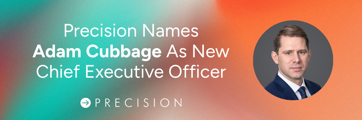 Precision graphic announcing Adam Cubbage as chief executive officer