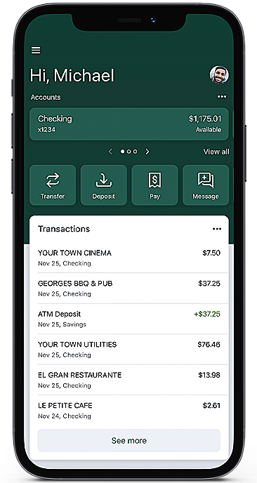 Official Preferred Bank mobile app product mockup