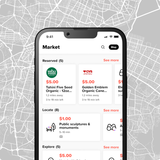 Premise product illustration showing nearby paid tasks in its mobile marketplace