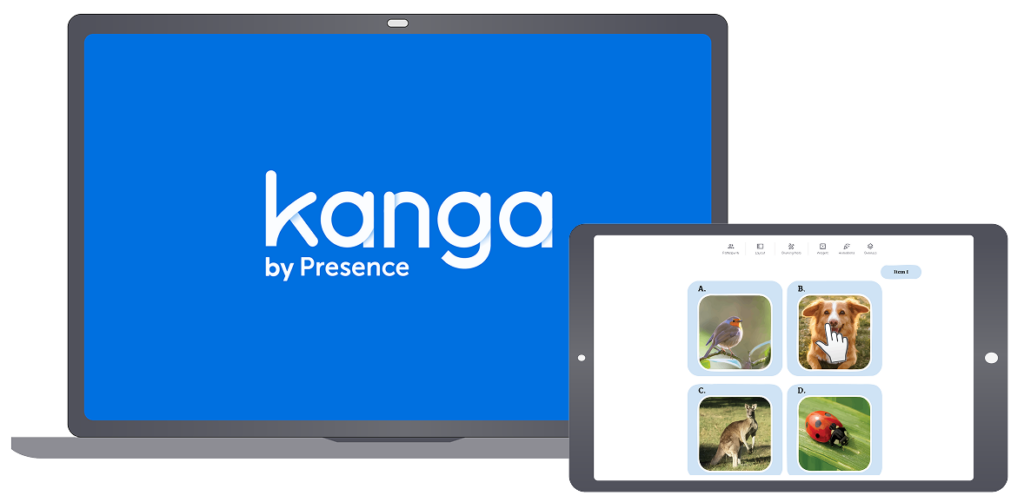 Kanga product illustration showing a laptop and tablet with an interactive visual activity
