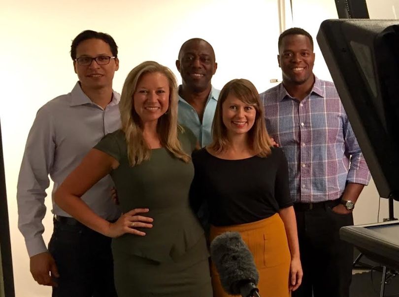 The early DivInc team posing together in 2016; Preston James stands at the back, center.