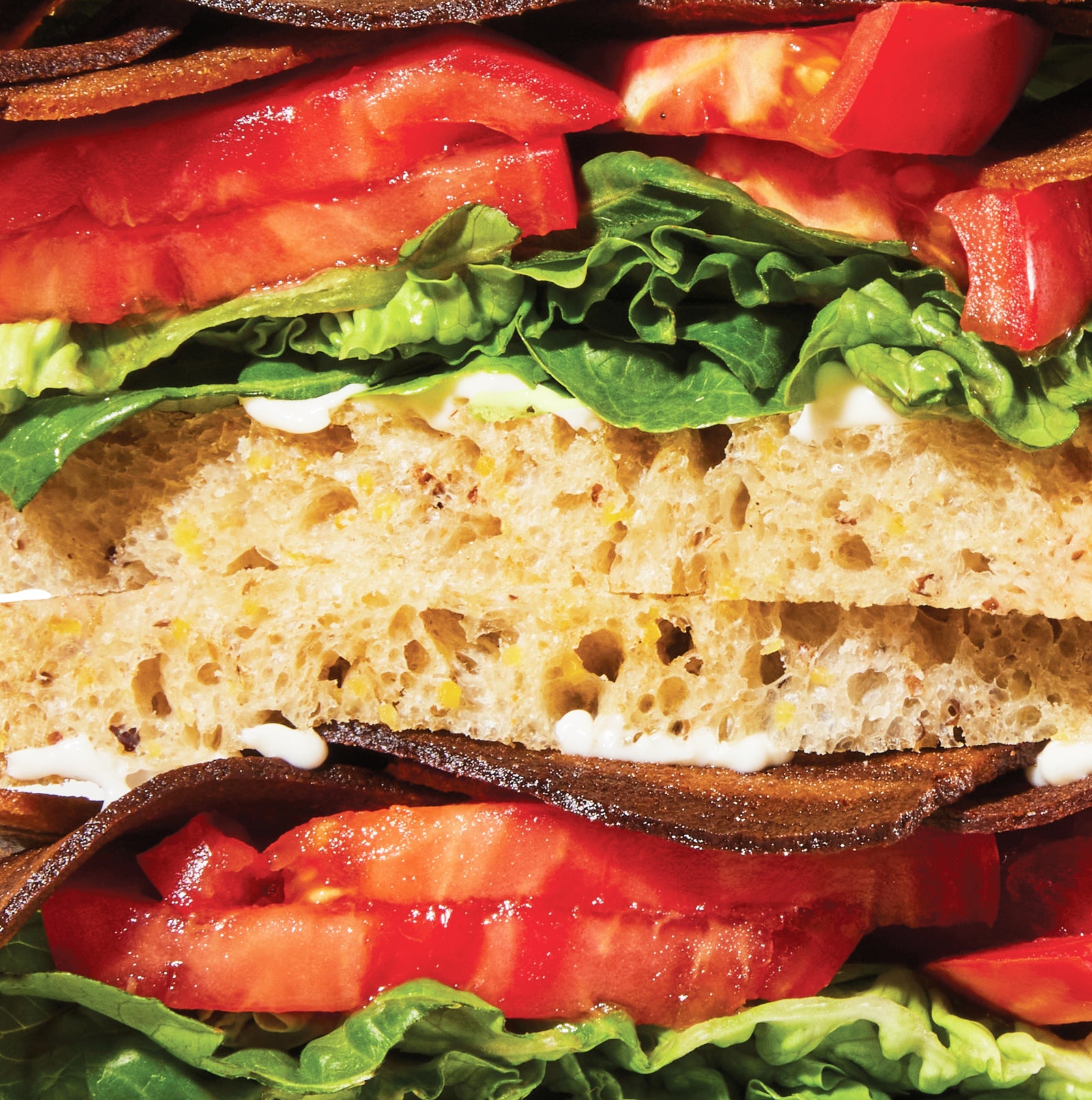 A BLT sandwich made with Prime Roots animal-free bacon