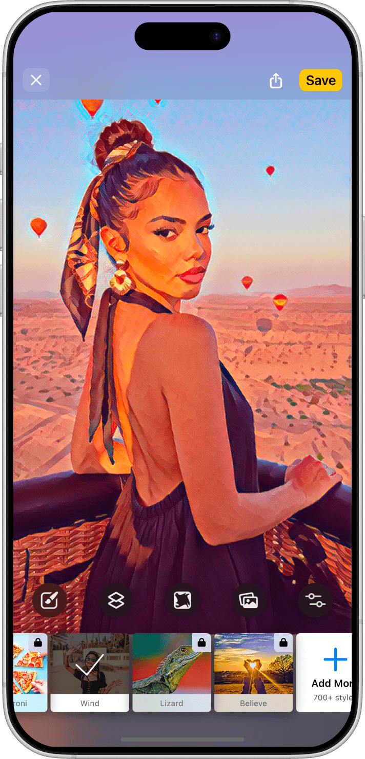 Prisma app showing a photograph transformed into art