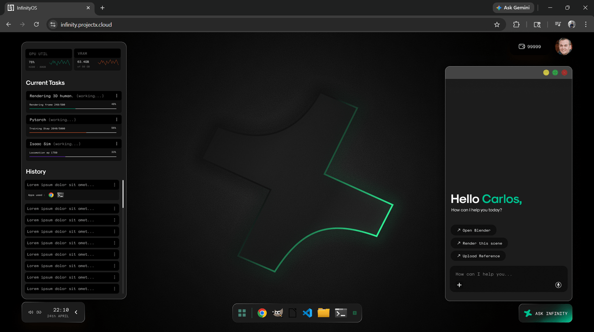 ProjectX Infinity workspace - multiple GPU apps in one browser tab
