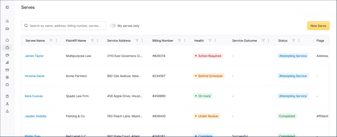Proof product interface showing serve management