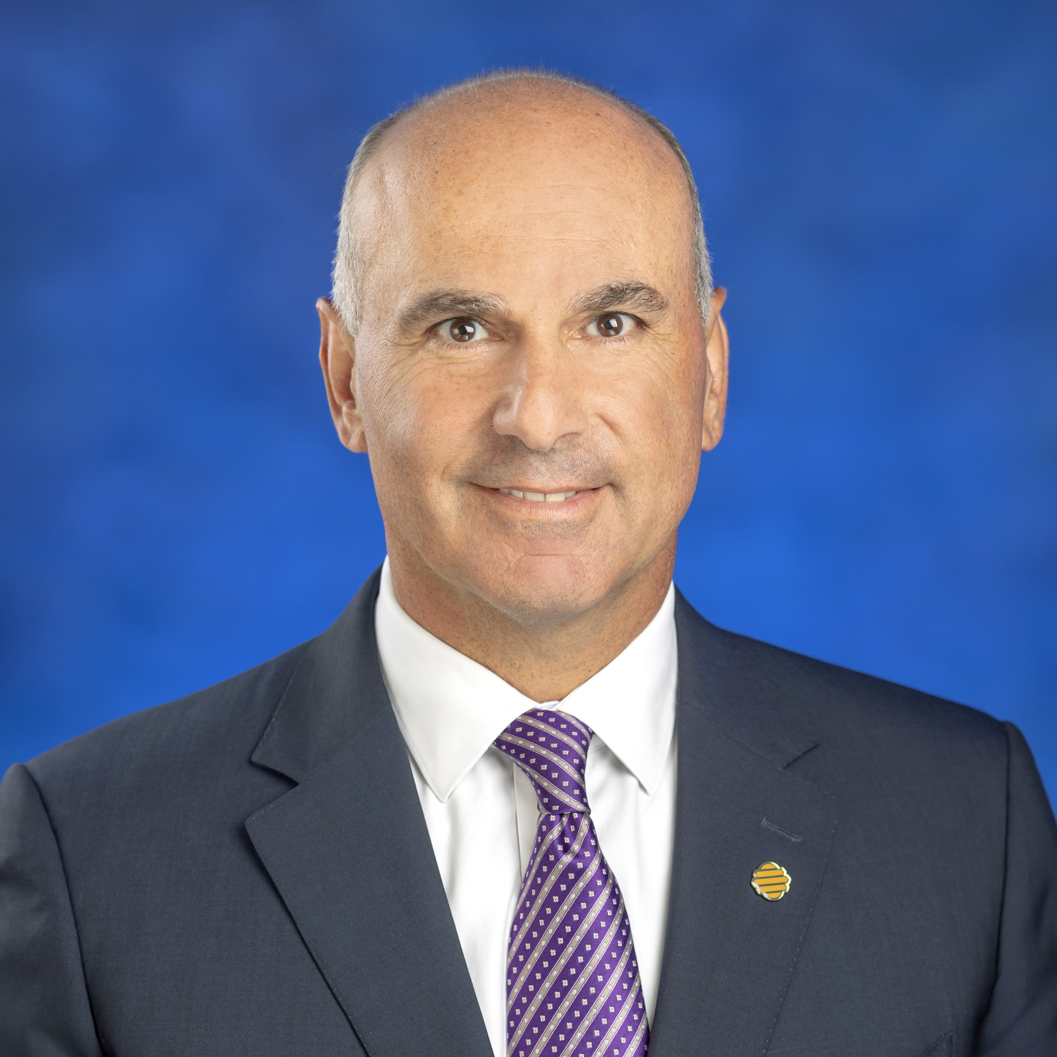 Provident Bank President and CEO Anthony Labozzetta wearing a beehive lapel pin