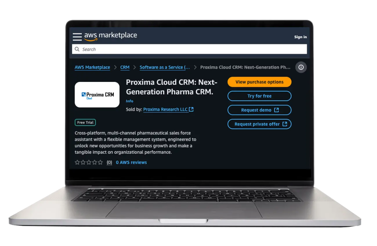 Official Proxima Cloud CRM product image showing its AWS Marketplace listing