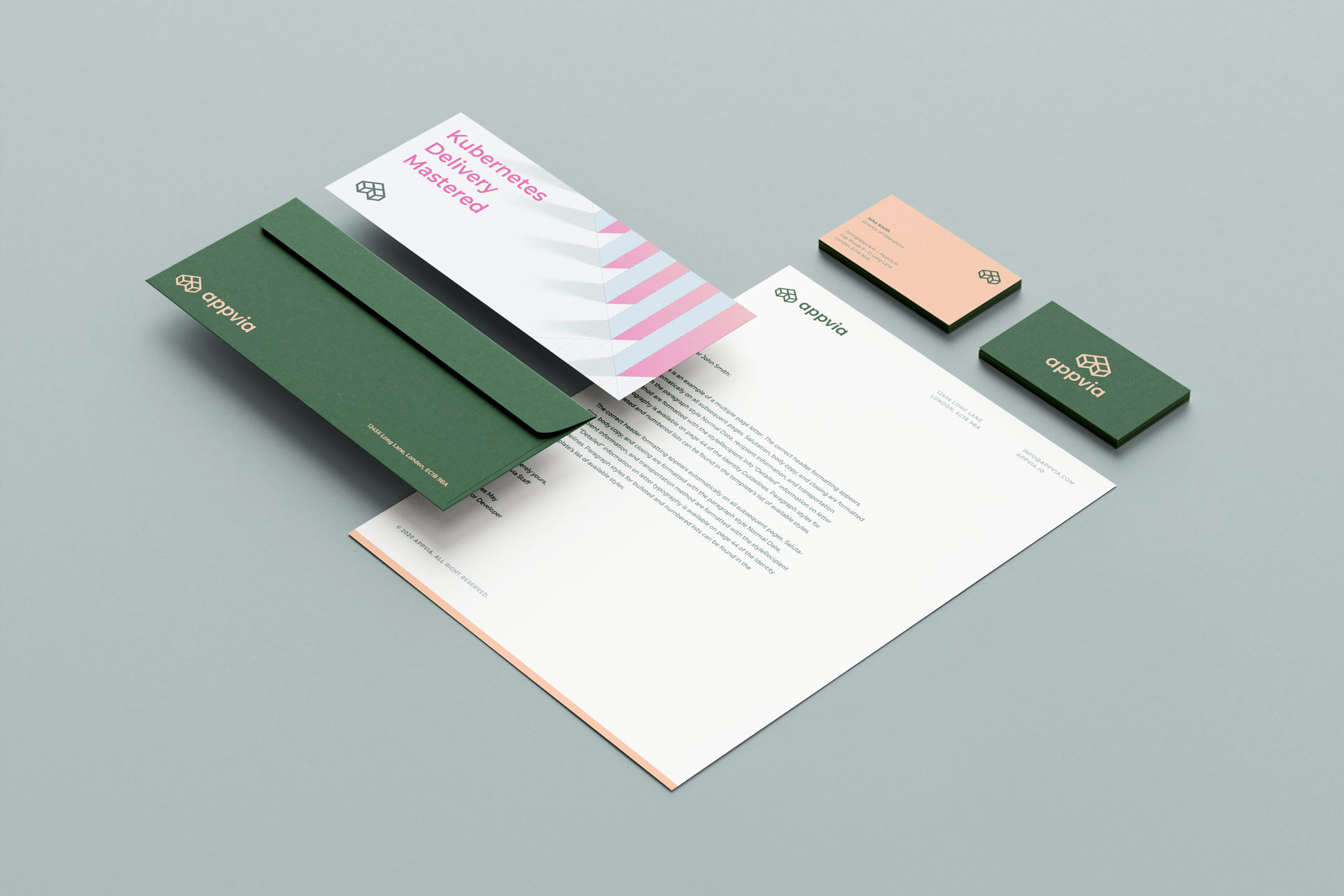 Appvia brand identity materials designed by PS Design
