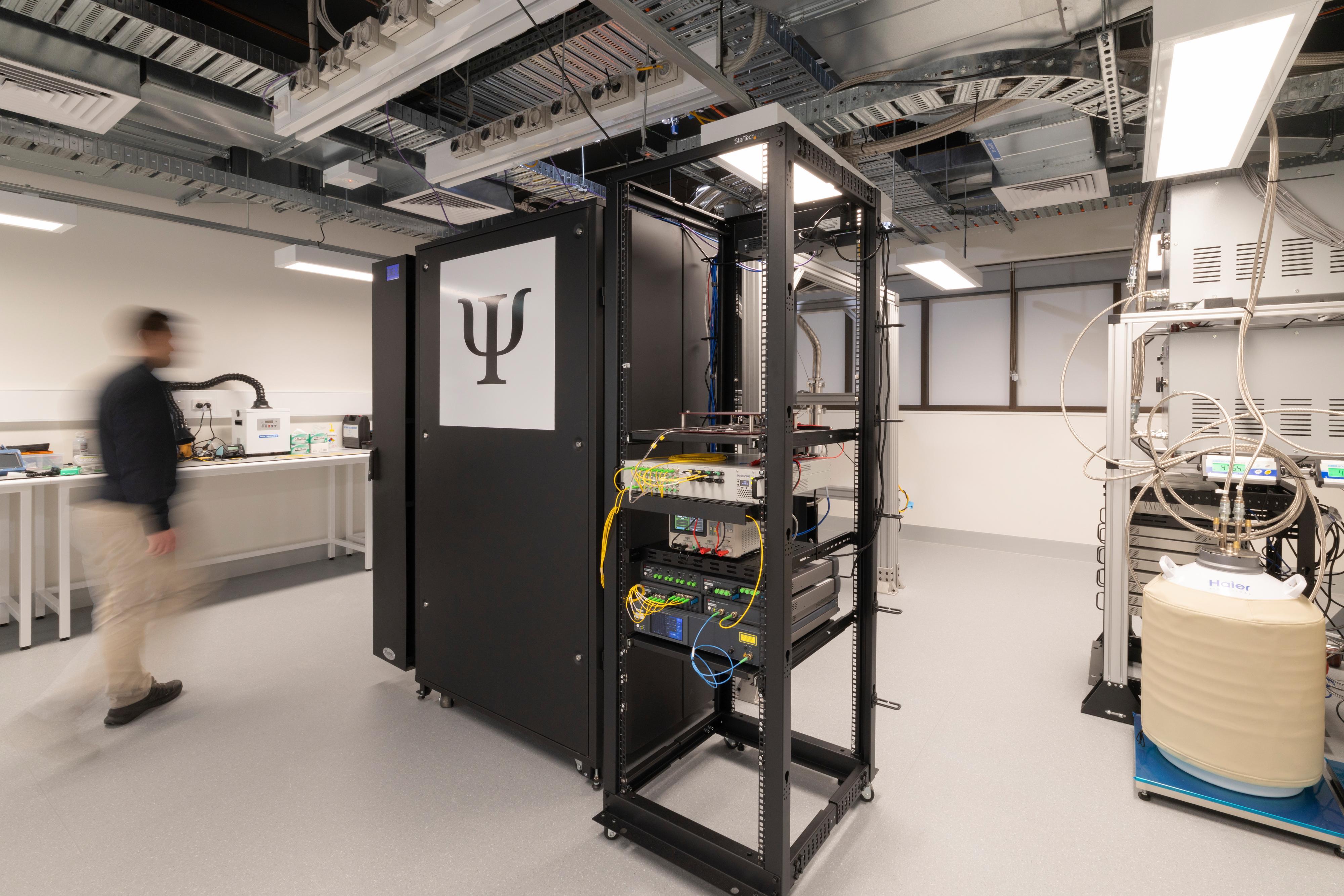 Equipment racks and testing instruments inside PsiQuantum’s Griffith University laboratory