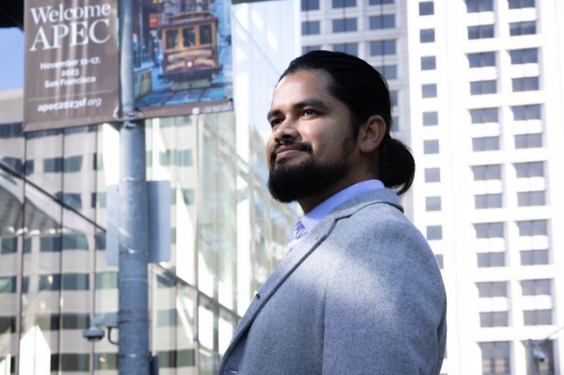 Pukar C. Hamal outside the APEC summit in San Francisco in 2023